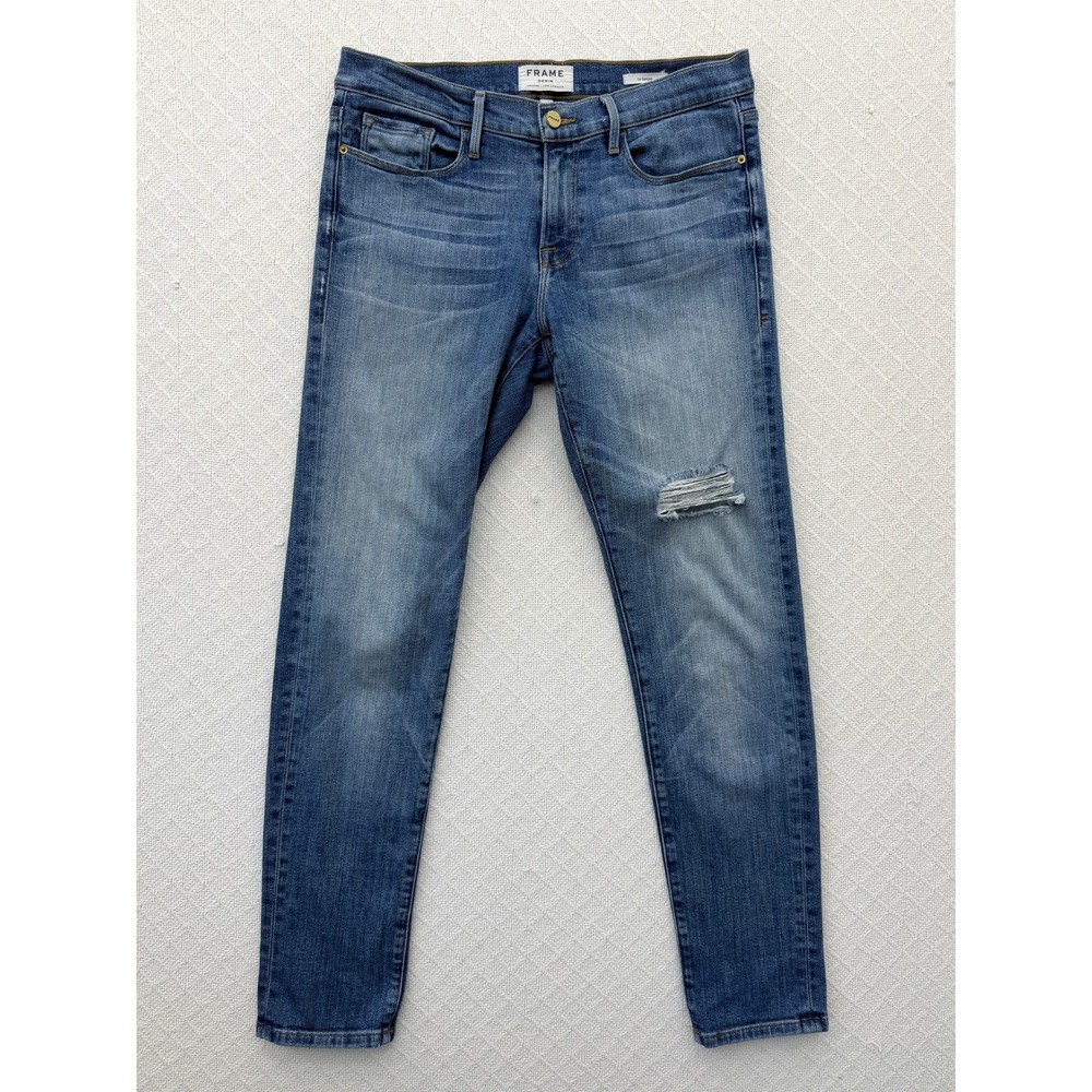 Frame Denim Le Garcon Slim Boyfriend Jeans Dunn Wash Distressed Size 27